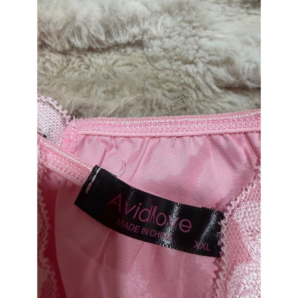 Avidlove Pink Satin Lace Chemise Nightgown Slip Dress XXL Adjustable Straps - Picture 3 of 6